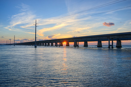 Sunset over the Seven Mile Bridge, Florida Keys, Florida