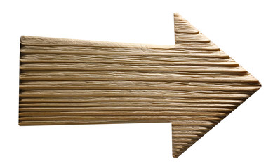 wooden arrow as an index sign, isolated on white background, object for conceptual project