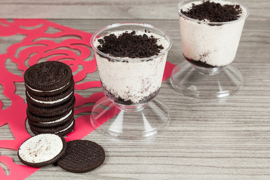 Tasty Dessert Of Milk Made With Black Cookies