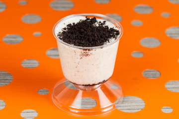 Tasty dessert of milk made with black cookies