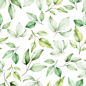 watercolor floral and leaves seamless pattern