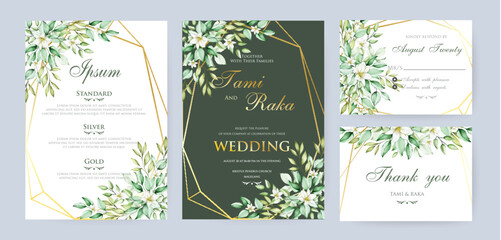 watercolor floral and leaves wedding and invitation card template