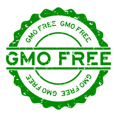 Grunge green gmo free word round rubber seal stamp on white background