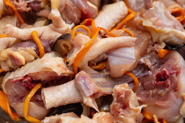 raw chicken with fungus and day-lily ready to be steamed