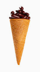 shell of an ice cream cone with capsules on white with clipping path concept of healthy eating