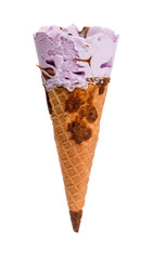 fresh sweet potato flavor ice cream cone on white background with clipping path