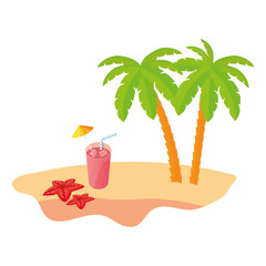 summer beach scene with tree palms and cocktail