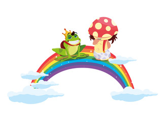 toad prince and fungu elf with rainbow