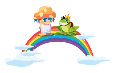 Obraz na płótnie Canvas toad prince and fungu elf with rainbow