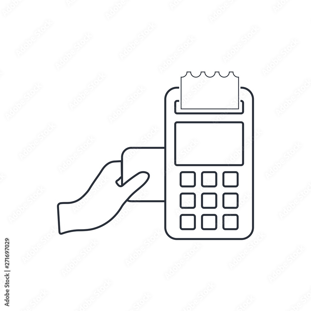 Poster payment terminal. vector linear icon. white background.