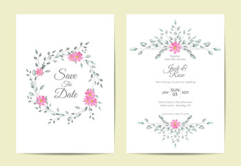 Fototapeta na wymiar Minimalist Floral Frame Wedding Invitation Set Vintage Design Concept. Cards Template Multipurpose like Poster, Cover Book, Packaging, and Other