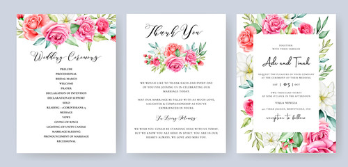 watercolor floral and leaves wedding and invitation card template