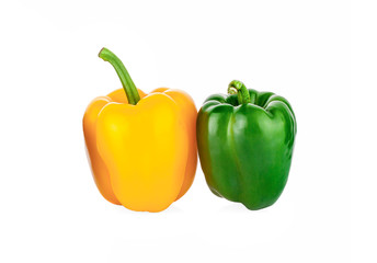 Fresh vegetables Three sweet Red, Yellow, Green Peppers isolated on white background