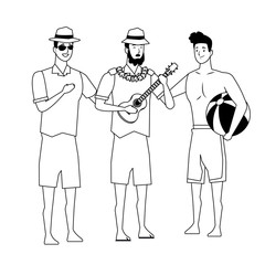 Young people and summer cartoons in black and white