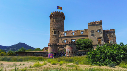 Barcelona. Aerial view in Colonia Guell and Cripta Gaudi. Santa Coloma de Cervello.Spain Drone Photo