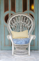 white rattan chair in terrace balcony. living design for home interior