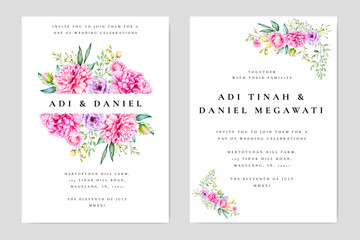 watercolor floral and leaves wedding and invitation card template