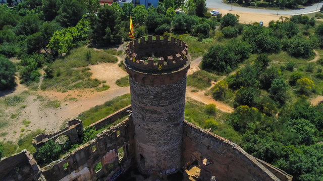 Barcelona. Aerial view in Colonia Guell and Cripta Gaudi. Santa Coloma de Cervello.Spain Drone Photo