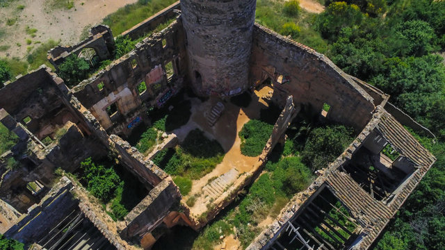 Barcelona. Aerial view in Colonia Guell and Cripta Gaudi. Santa Coloma de Cervello.Spain Drone Photo