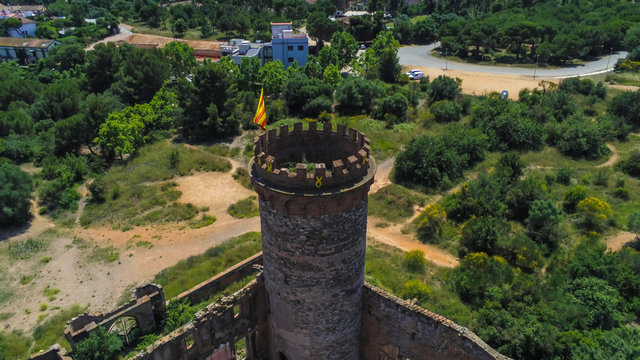 Barcelona. Aerial view in Colonia Guell and Cripta Gaudi. Santa Coloma de Cervello.Spain Drone Photo