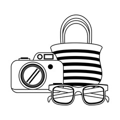 Summer travel and vacations cartoons in black and white