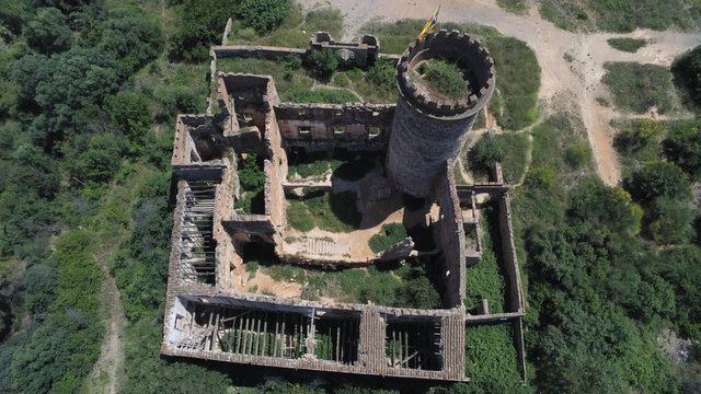 Barcelona. Aerial view in Colonia Guell and Cripta Gaudi. Santa Coloma de Cervello.Spain Drone Photo