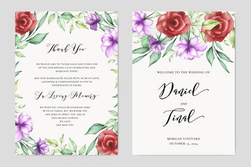 watercolor floral and leaves wedding and invitation card template