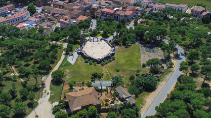 Fototapeta premium Barcelona. Aerial view in Colonia Guell and Cripta Gaudi. Santa Coloma de Cervello.Spain Drone Photo