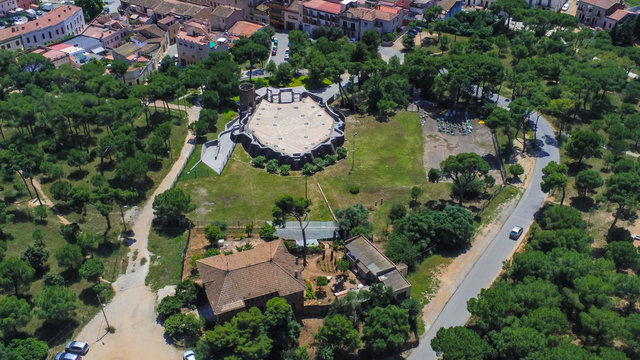 Barcelona. Aerial view in Colonia Guell and Cripta Gaudi. Santa Coloma de Cervello.Spain Drone Photo