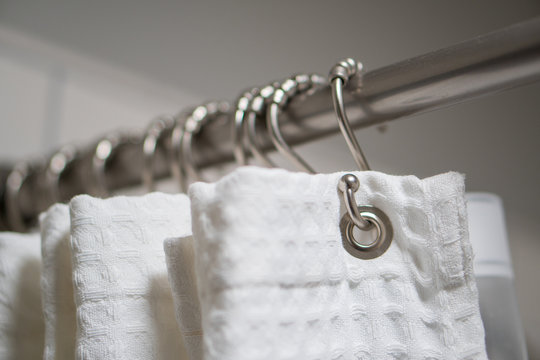 Decorative Luxurious Shower Curtain On Hooks.