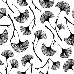 Seamless pattern with ginkgo leaves. - 271700617