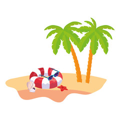 summer beach scene with tree palms and float