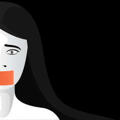 sad woman covering mouth vector illustration. violence against women. sexual harassment concept