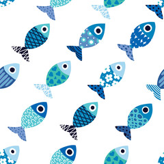 Trendy seamless pattern designs. Cute  fish. Vector seamless pattern. Can be used for wallpaper, textile, invitation card, wrapping, web page background.