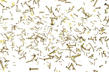 yellow, golden male screws isolated on white - creative industrial 3D illustration, pic for art using