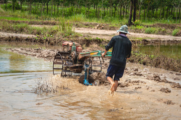 tractor while it is plowing the field
