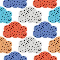 Abstract cloud with dots seamless pattern, vector design for wrapping paper, textile, background fill design.