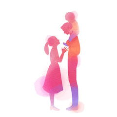 Parents having good time with their child.  Happy family walking together isolated on white background. Watercolor style. Vector illustration.