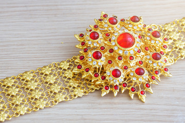 gold belt Thai style with red gem and diamond