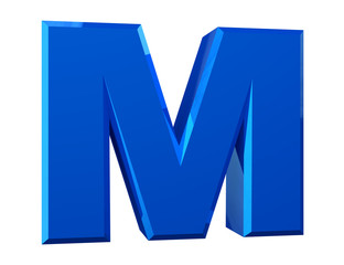 the blue letter M on white background 3d rendering