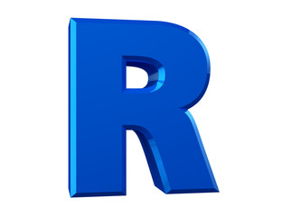 the blue letter R on white background 3d rendering