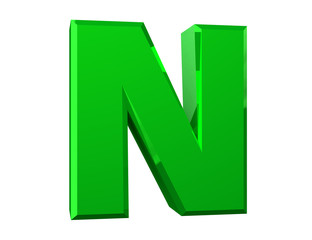 the green letter N on white background 3d rendering