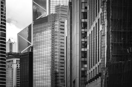 Hong Kong Commercial Building Close Up, Black and White style © joeycheung