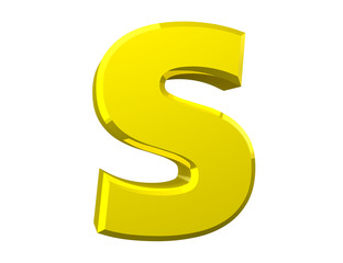 the yellow letter S on white background 3d rendering