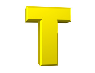 the yellow letter T on white background 3d rendering