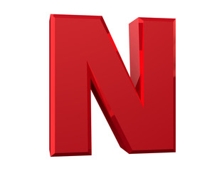 the red letter N on white background 3d rendering