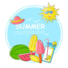 Hello Summer vacation background with holiday and travel theme  in vector