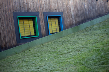 Sloping track with colored windows