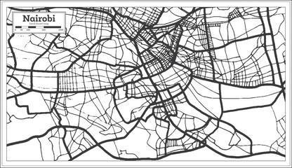 Nairobi Kenya City Map iin Black and White Color. Outline Map.