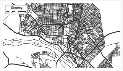 Niamey Niger City Map iin Black and White Color. Outline Map.